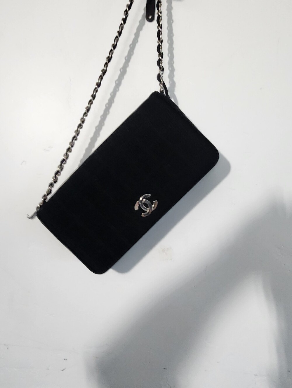 Black Suede Crossbody Wallet with Silver CC Hardware